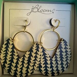 bloom Navy and Gold Leaf Earrings